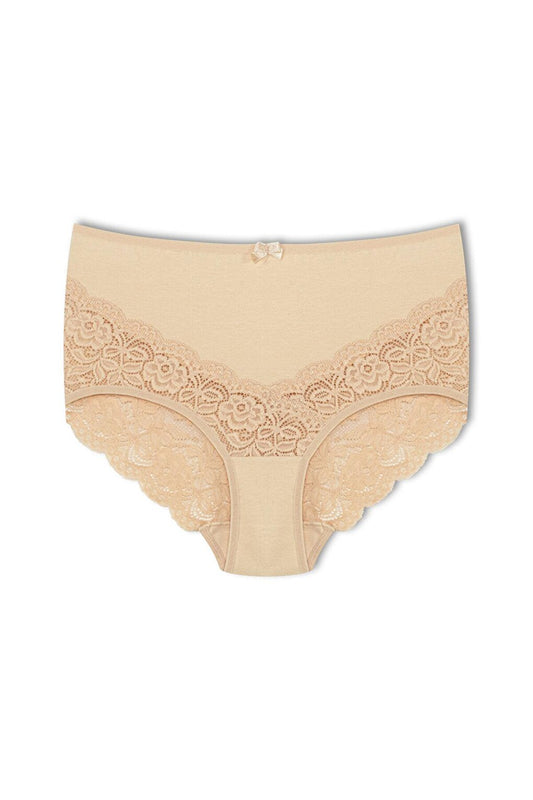 Cotton Back and Front V Lace High Waist Plus Size Women's Panties