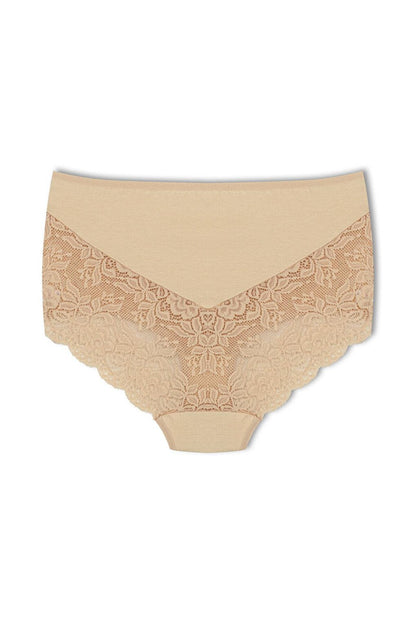 Cotton Back and Front V Lace High Waist Plus Size Women's Panties