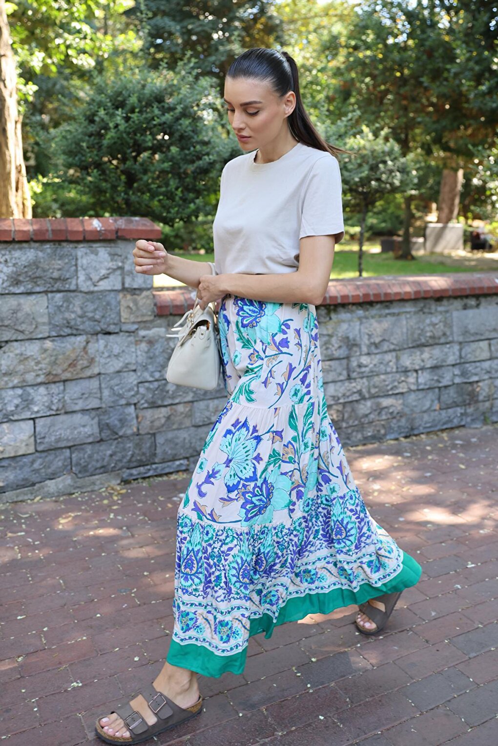 1898 Patterned Long Skirt - Turquoise