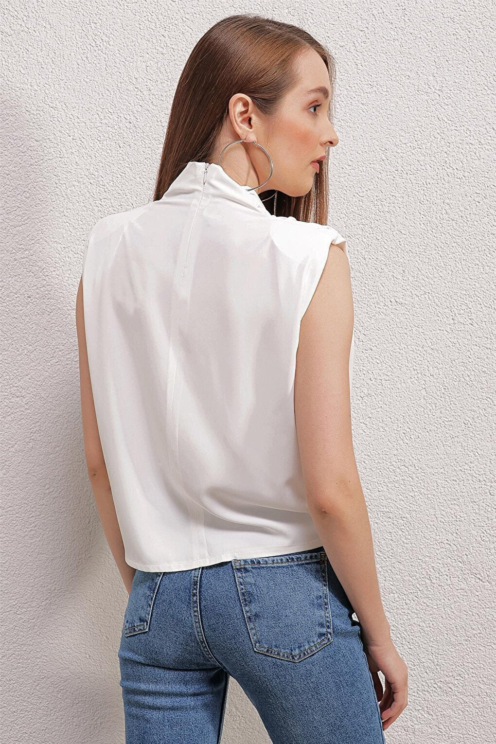 0462 Padded Satin Blouse - White