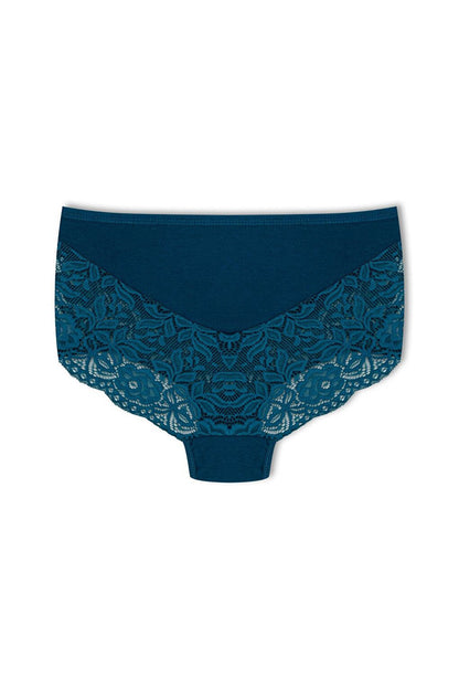 Cotton Back and Front V Lace High Waist Plus Size Women's Panties