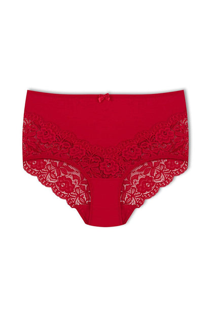 Cotton Back and Front V Lace High Waist Plus Size Women's Panties