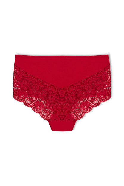 Cotton Back and Front V Lace High Waist Plus Size Women's Panties