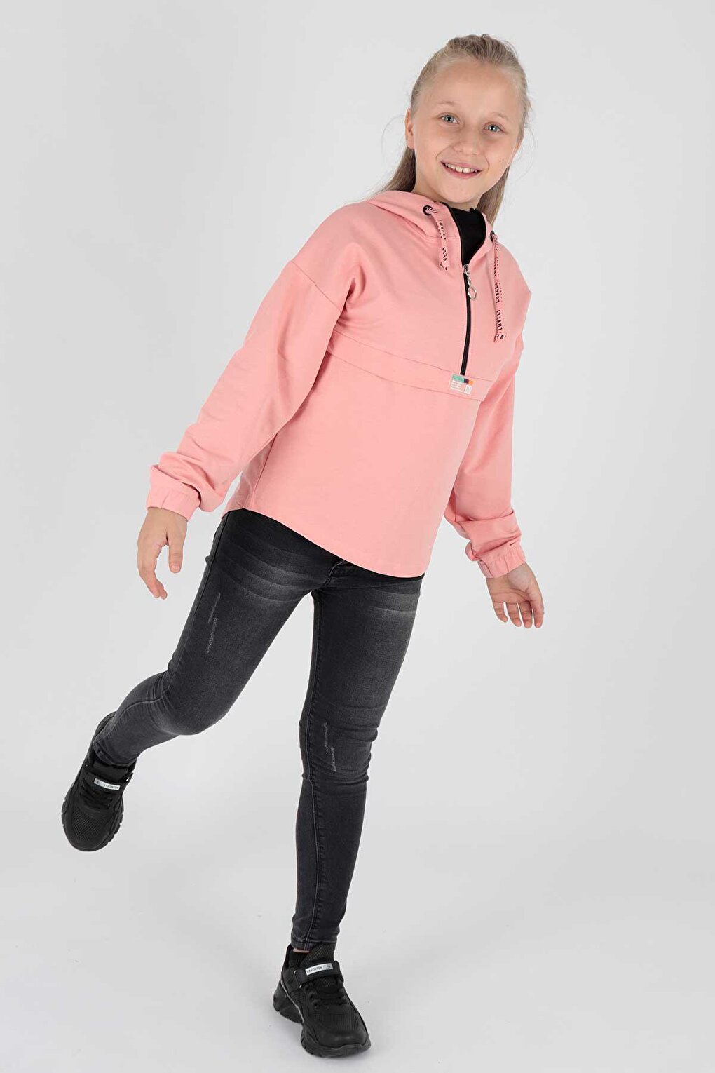 Kids Girl Hooded Sweat Long Sleeve Zippered Hoodie Cotton Ak15260