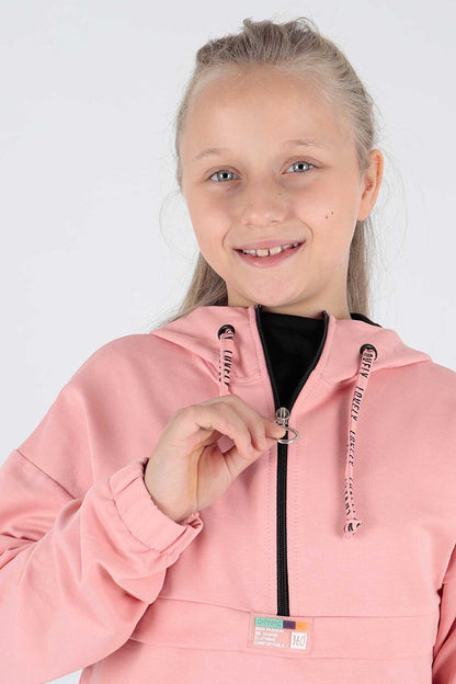 Kids Girl Hooded Sweat Long Sleeve Zippered Hoodie Cotton Ak15260