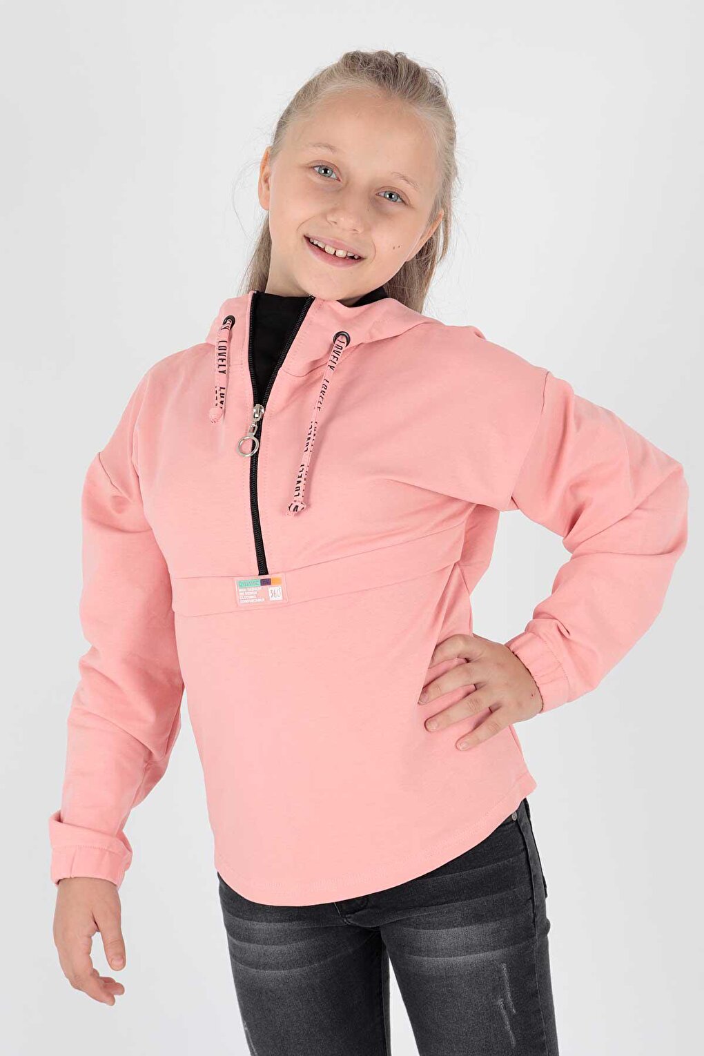 Kids Girl Hooded Sweat Long Sleeve Zippered Hoodie Cotton Ak15260