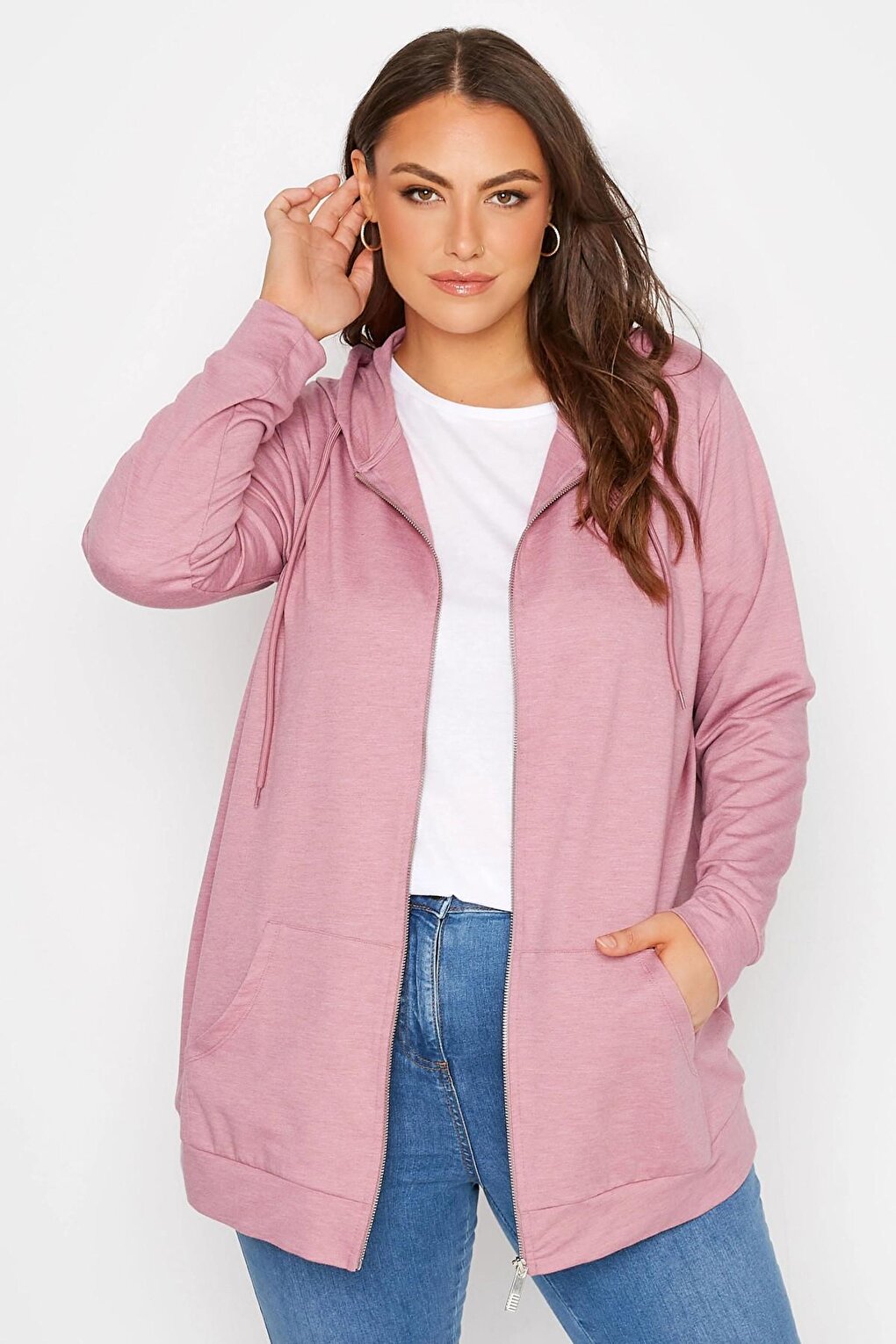 Plus Size Zippered Hooded Long Sleeve Sweatshirt 173420