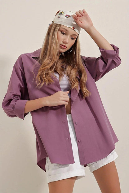 Purple Plain Plain Araboy Basic Oversize Shirt