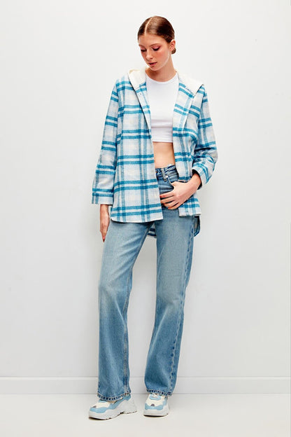 Hooded Plaid Lumberjack Shirt-Blue