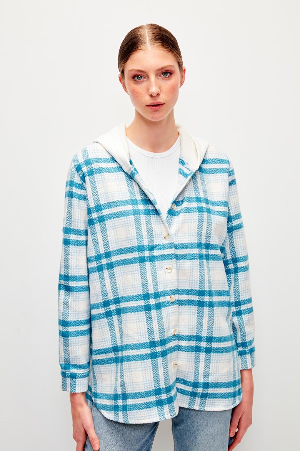 Hooded Plaid Lumberjack Shirt-Blue