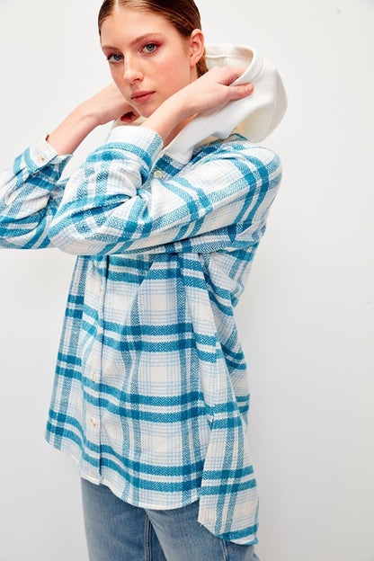 Hooded Plaid Lumberjack Shirt-Blue