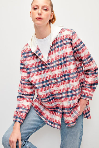 Hooded Plaid Lumberjack Shirt-Red