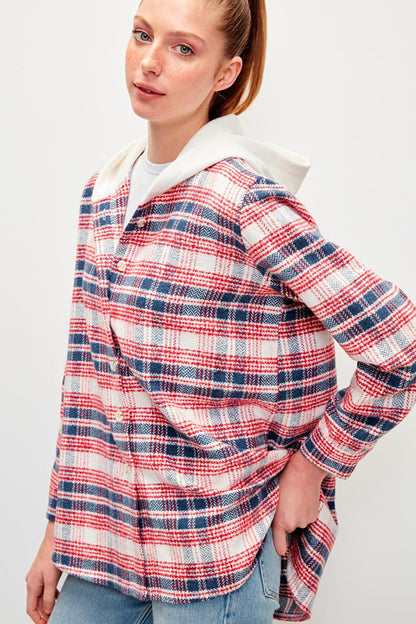 Hooded Plaid Lumberjack Shirt-Red