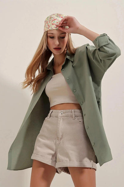 Çağla Sade Plain Araboy Basic Oversize Shirt