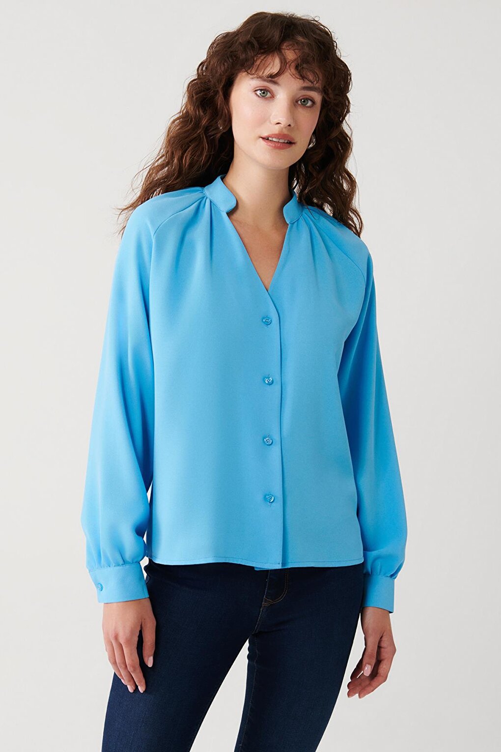 Pleated Detailed Shirt-Blue