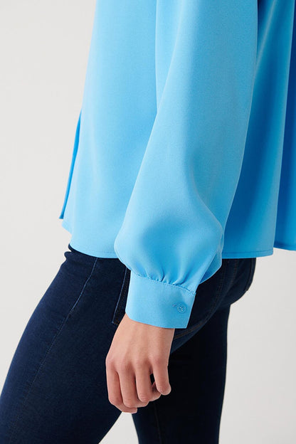 Pleated Detailed Shirt-Blue