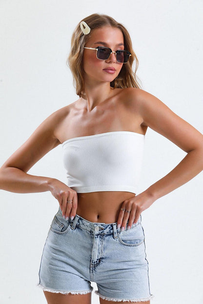 Strapless Cut Regular Fit Flexible Fabric Crop Blouse