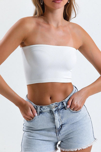 Strapless Cut Regular Fit Flexible Fabric Crop Blouse