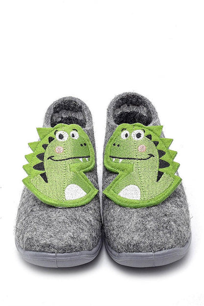 Three Dimensional Gray Dinosaur Embroidered Felt Children's Slippers