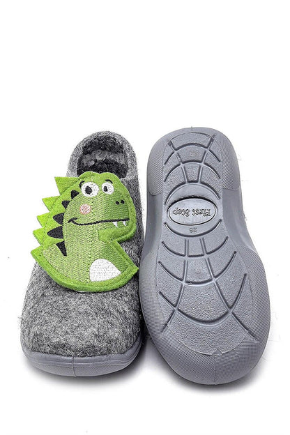 Three Dimensional Gray Dinosaur Embroidered Felt Children's Slippers