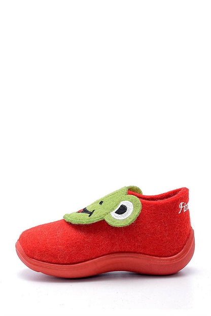 Three-Dimensional Frog Embroidered Red Felt Children's Slippers