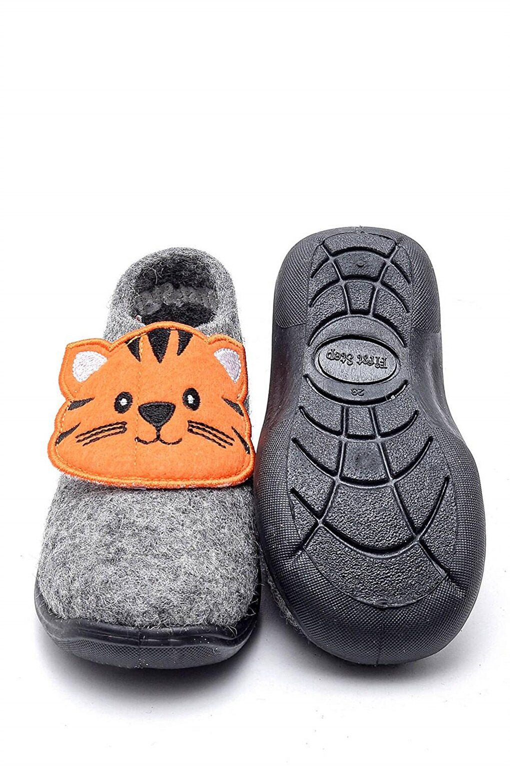 Three Dimensional Gray Cat Embroidered Felt Children's Slippers