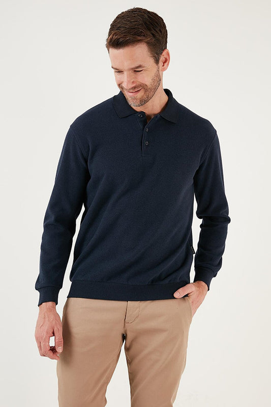 Cotton Blend Regular Fit Polo Neck Sweater 456223