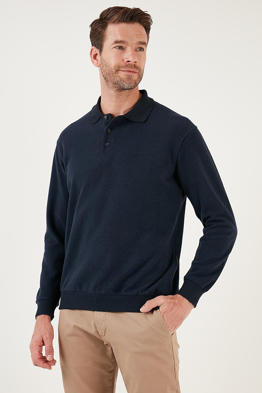 Cotton Blend Regular Fit Polo Neck Sweater 456223