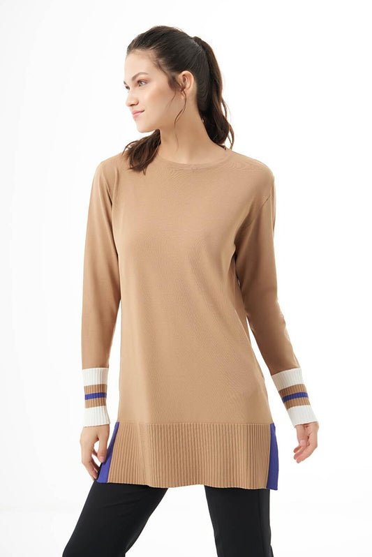 Sleeve Colorful Rayon Knitwear Camel Tunic