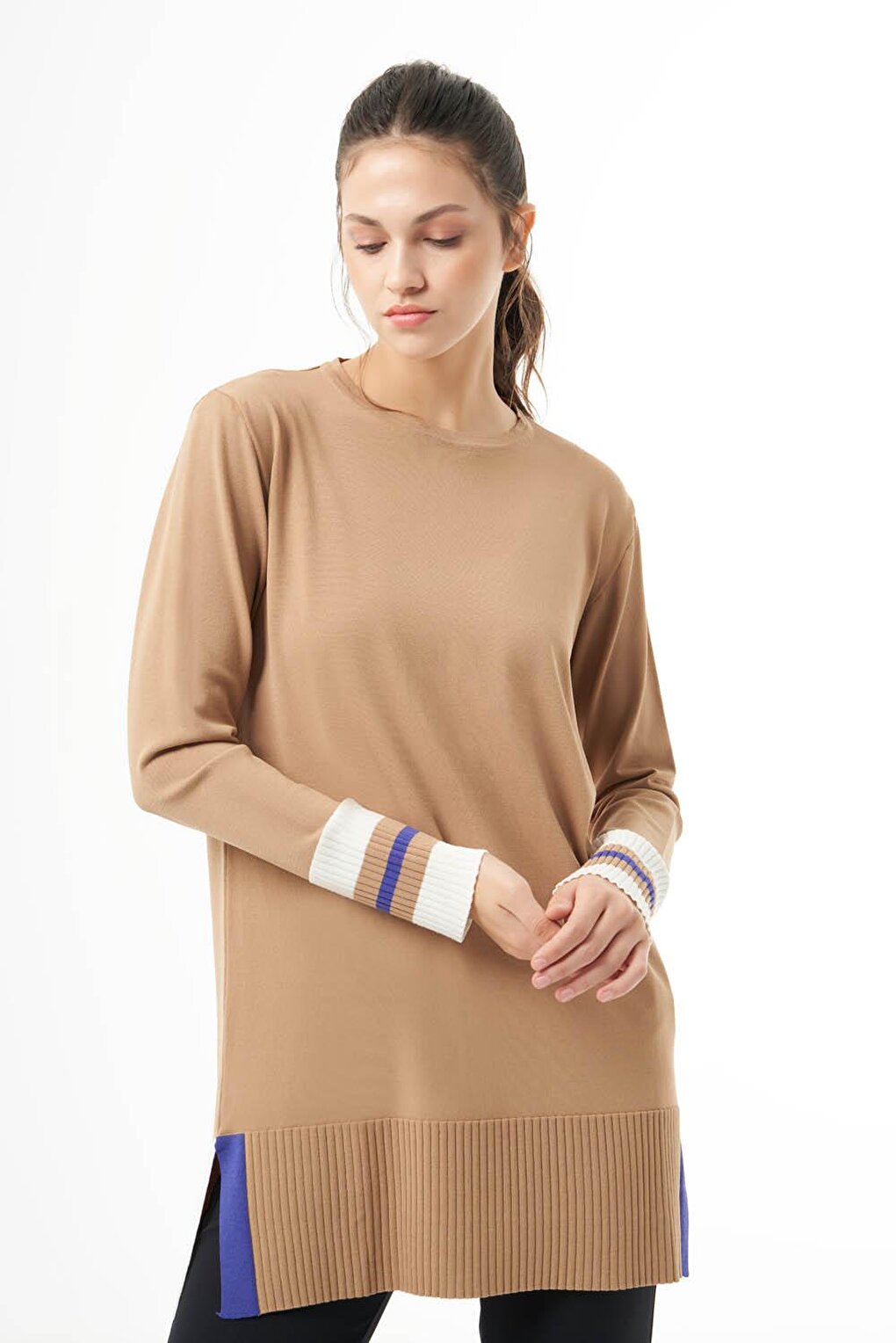 Sleeve Colorful Rayon Knitwear Camel Tunic