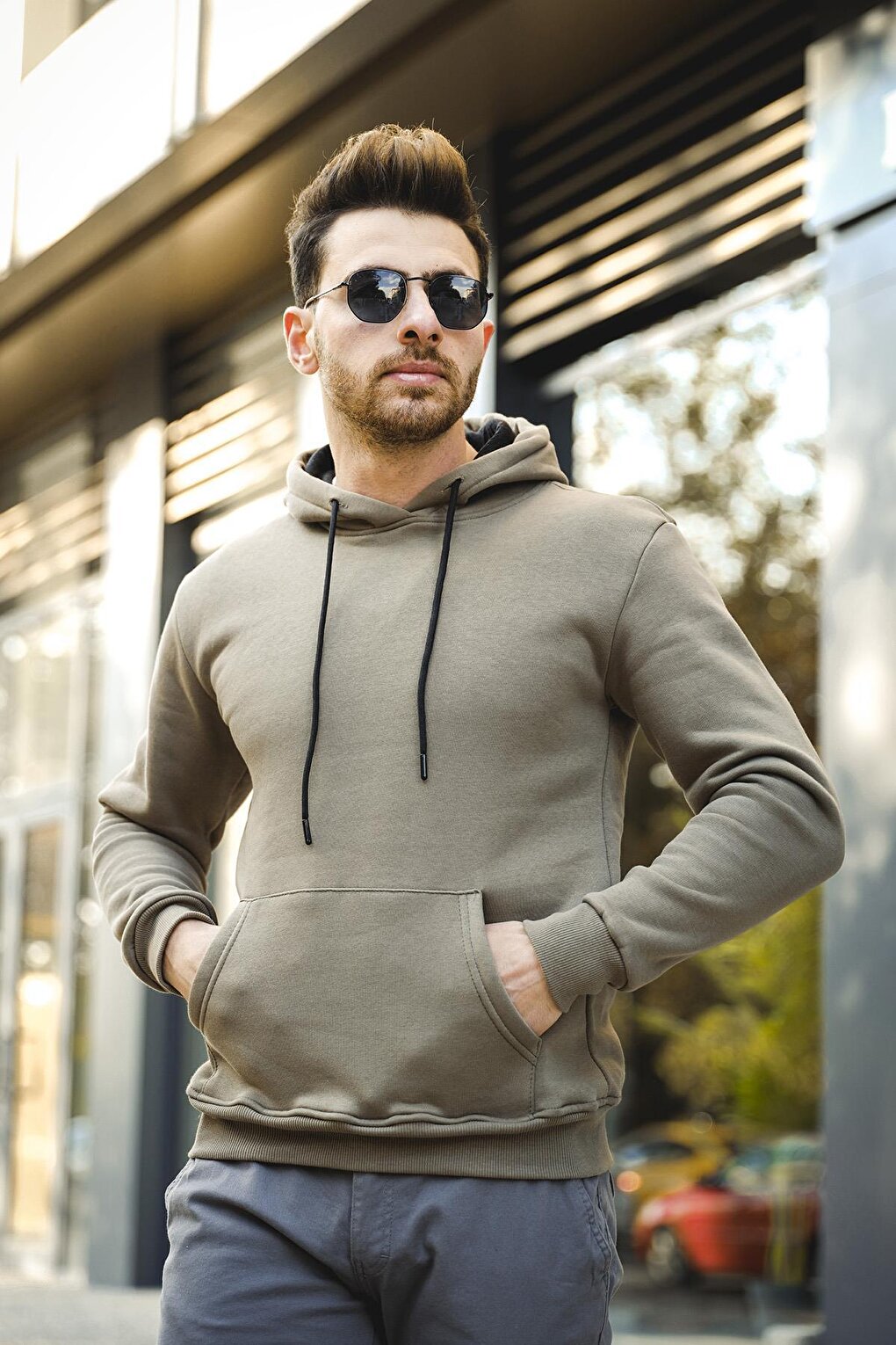 Joachim Three Thread Rose Gold Semi Oversize Hooded Basic Men's Sweatshirt