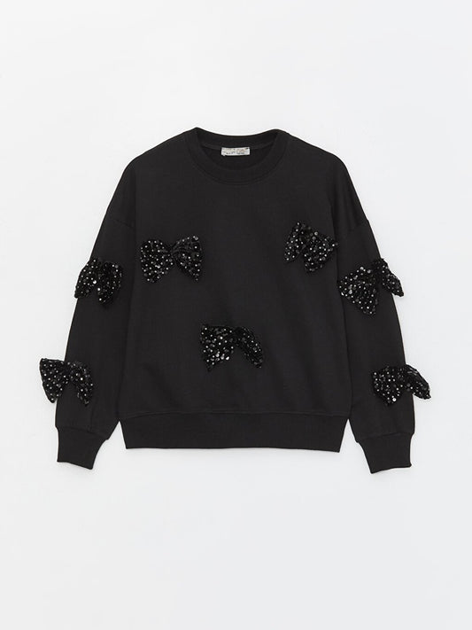 Girl's Crew Neck Bow Three Thread SweatShirt