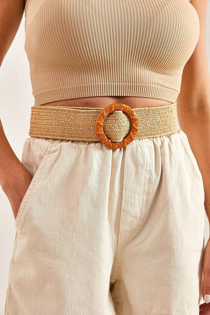 Women's Buckle Patterned Lycra Straw Belt