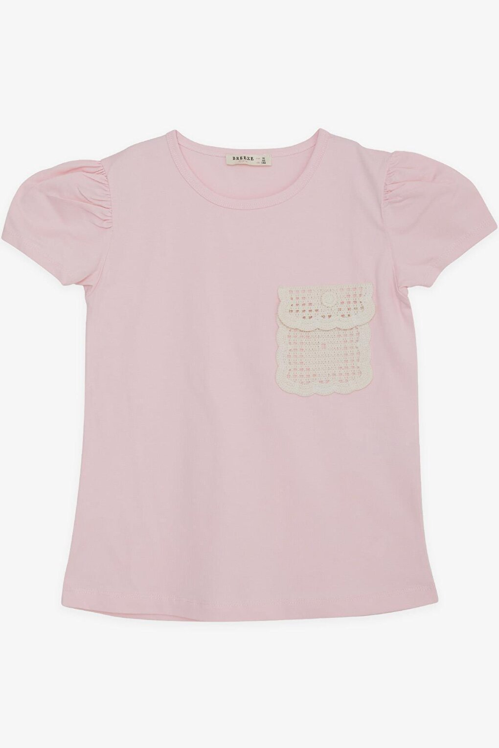 Girl's T-Shirt with Knitted Pocket Detail, Pink (Ages 6-12)