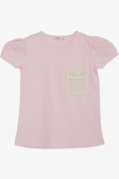 Girl's T-Shirt with Knitted Pocket Detail, Pink (Ages 6-12)