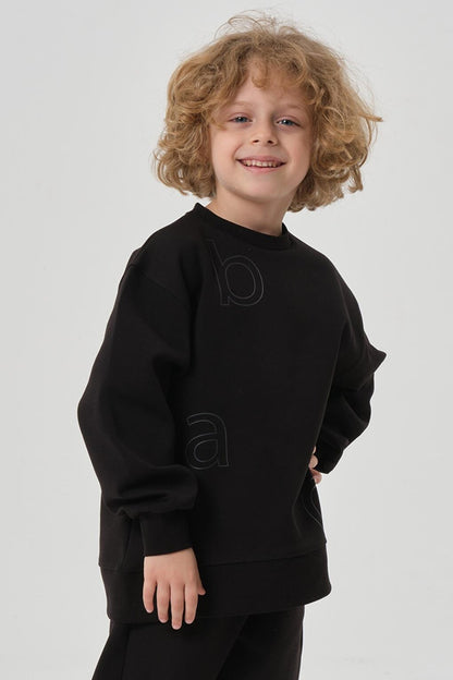 Crew Neck Steel Interlock Fabric Boys Tracksuit Set with Print Detail