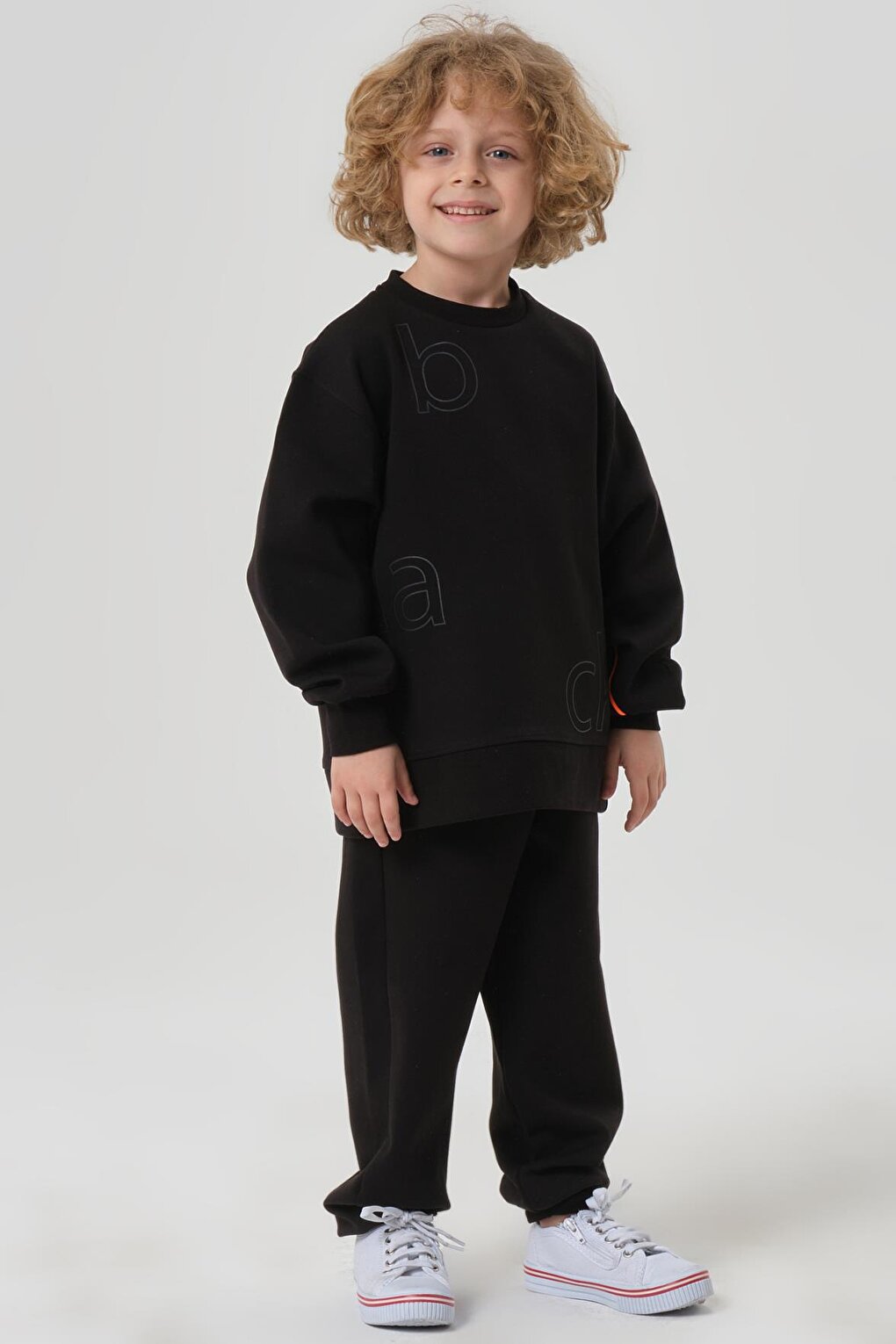 Crew Neck Steel Interlock Fabric Boys Tracksuit Set with Print Detail