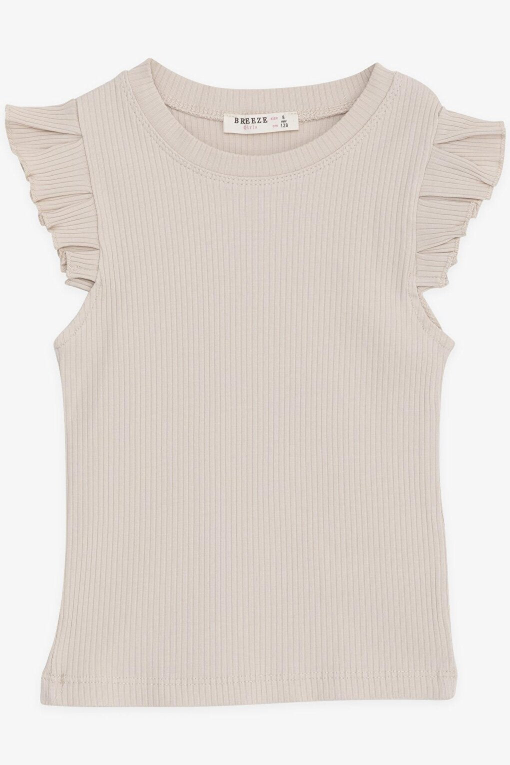 Girl's Crop T-Shirt with Frilly Sleeves Beige (Ages 8-14)