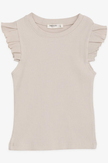 Girl's Crop T-Shirt with Frilly Sleeves Beige (Ages 8-14)