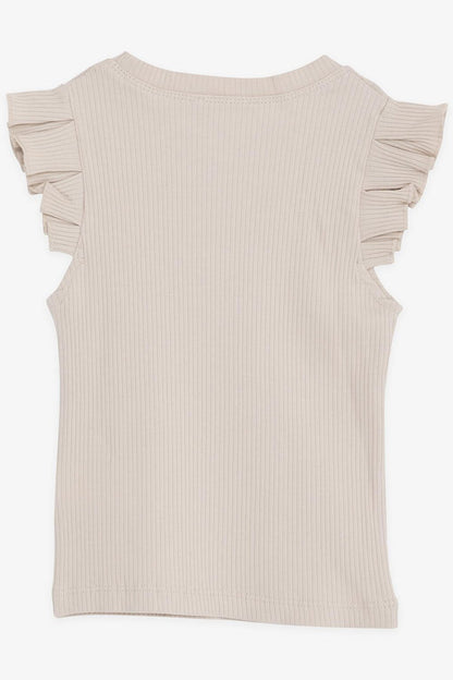 Girl's Crop T-Shirt with Frilly Sleeves Beige (Ages 8-14)