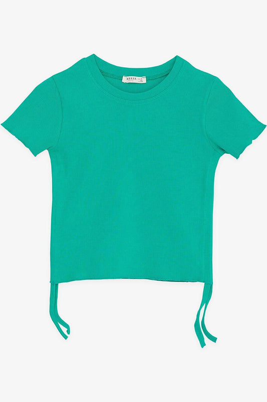 Girl's T-Shirt Green with Gathered Sides (Ages 8-14)