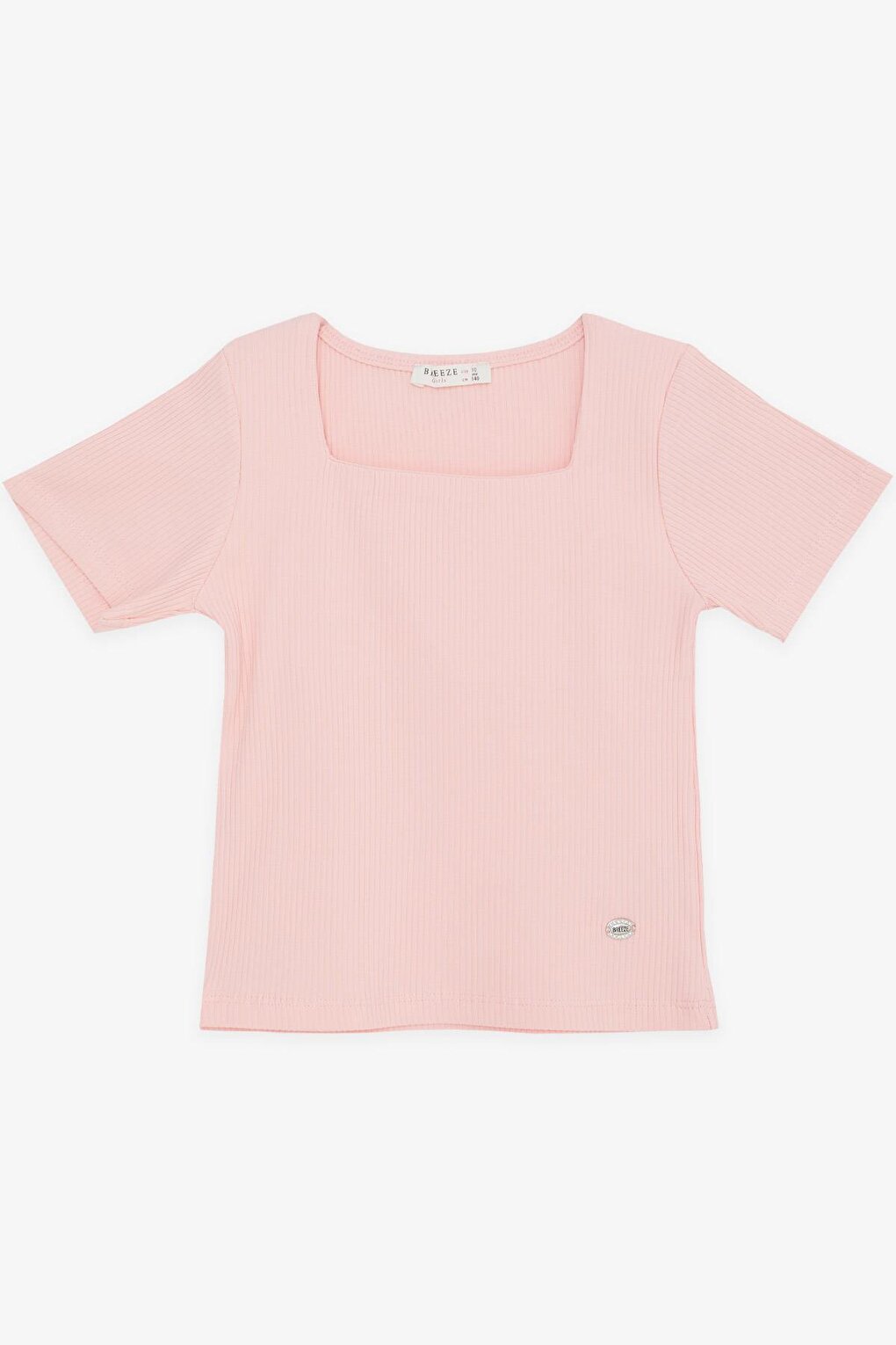 Girl's Crop T-Shirt Corded Square Neck Salmon (Age 9-14)