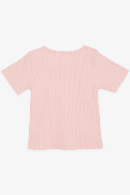 Girl's Crop T-Shirt Corded Square Neck Salmon (Age 9-14)