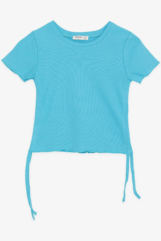 Girl's T-Shirt with Gathered Sides, Light Blue (Ages 8-14)