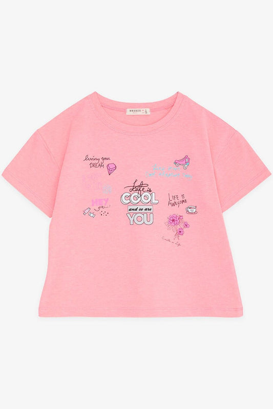 Girl's Crop T-Shirt Happiness Themed Neon Pink (Ages 8-14)