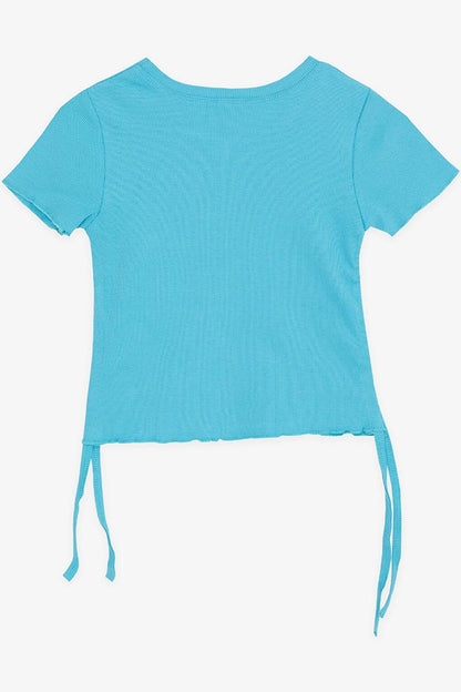 Girl's T-Shirt with Gathered Sides, Light Blue (Ages 8-14)