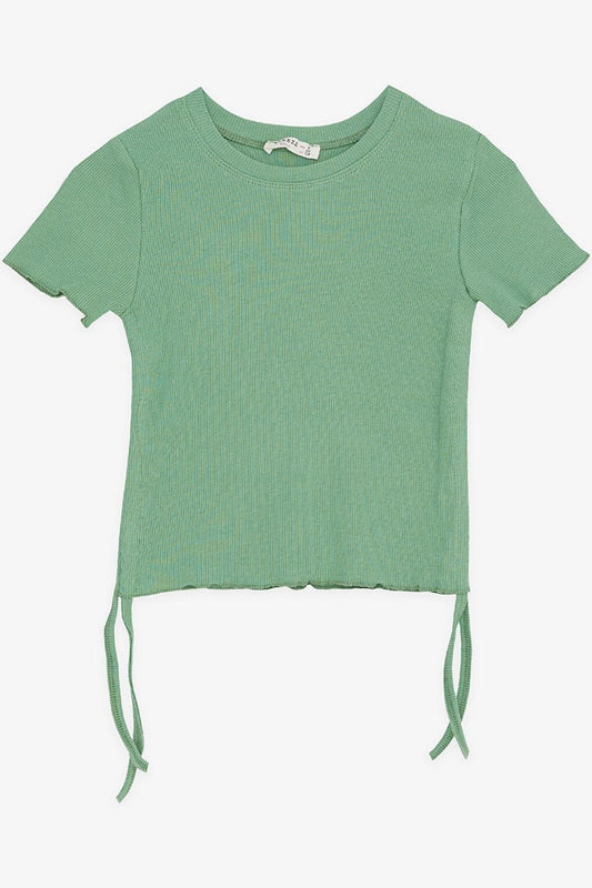 Girl's T-Shirt Green with Gathered Sides (Ages 8-14)