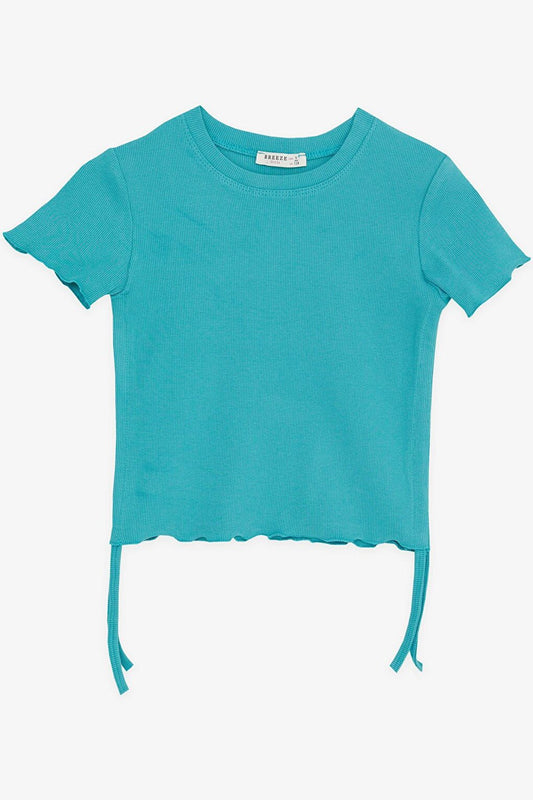 Girl's T-Shirt with Gathered Sides, Mint Green (Ages 8-14)