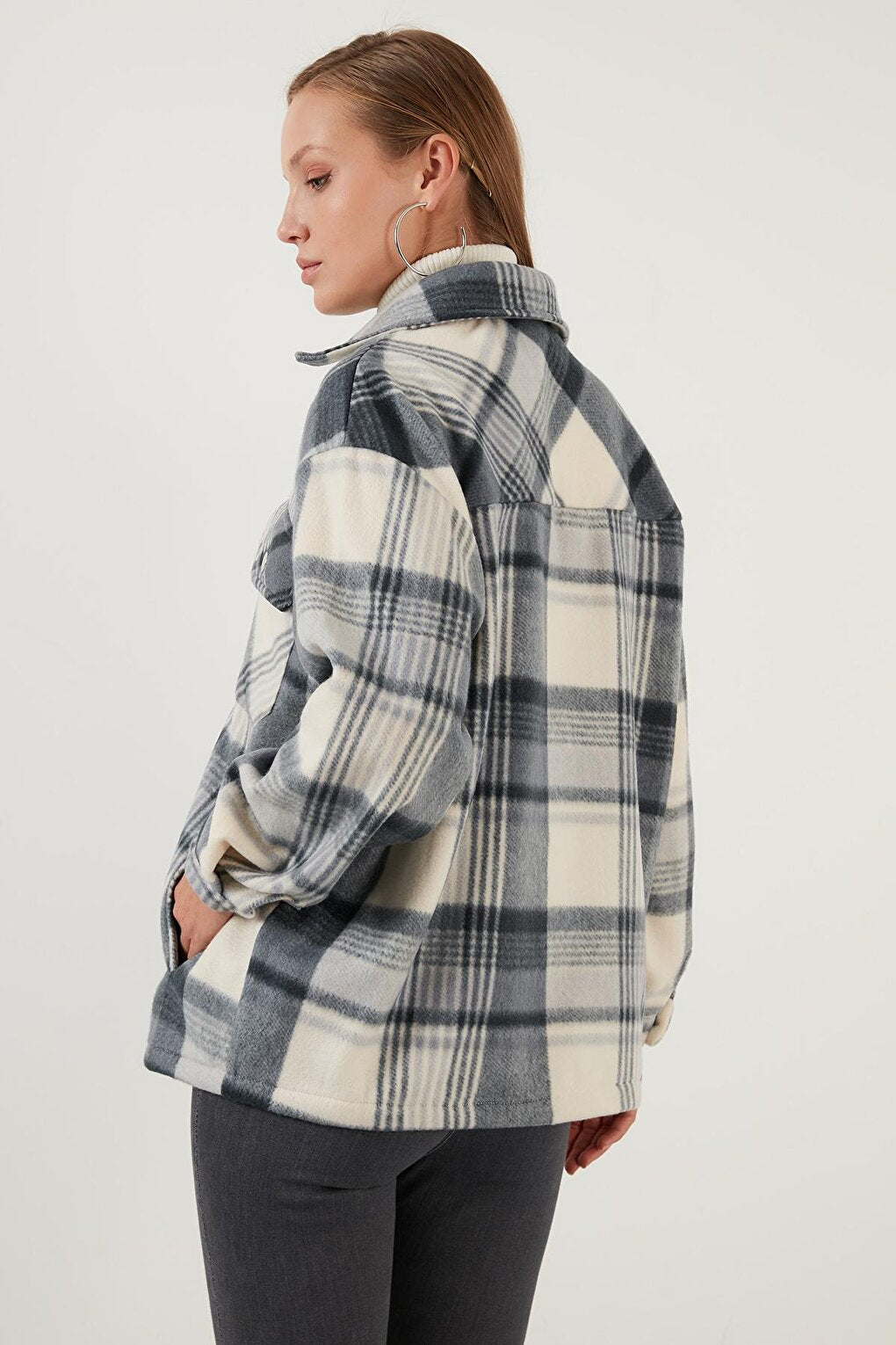 Cotton Plaid Patterned Winter Fleece Lumberjack Shirt with Pockets 6053479