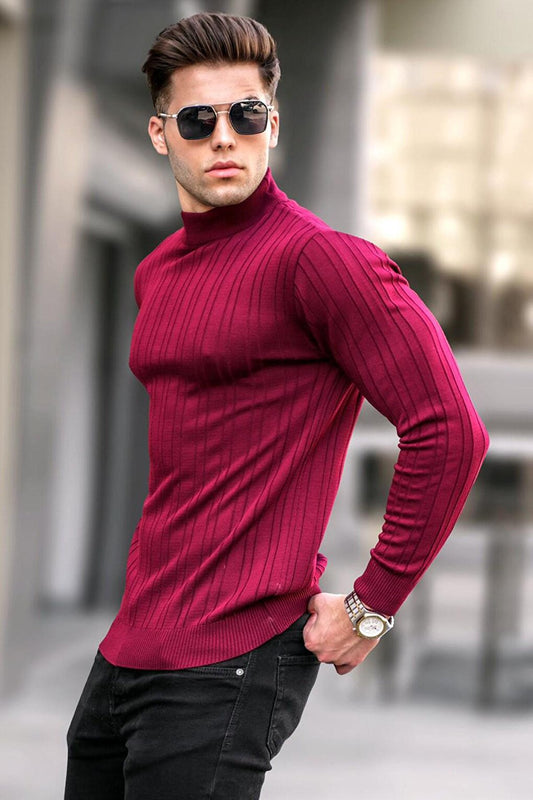 Claret Red Half Turtleneck Knitwear Sweater 5786